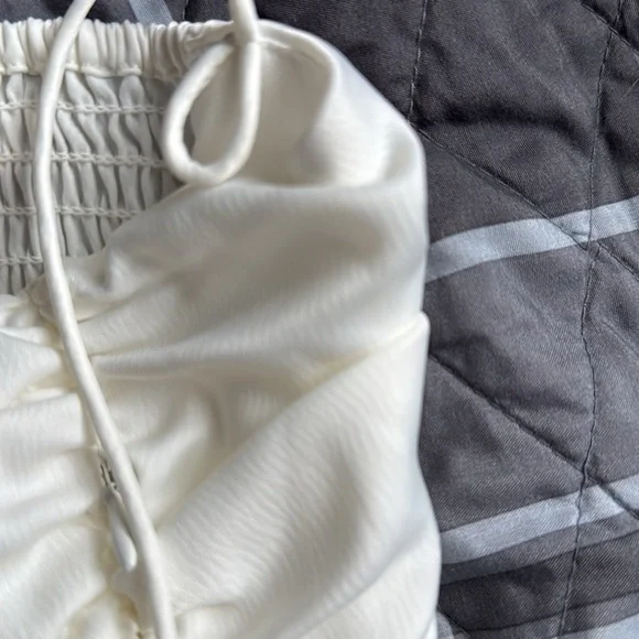 Wayf Delaney Asymmetrical Ivory Rouched Top, Spaghetti Strap Dress NWT Sz S Saks - Picture 10 of 13